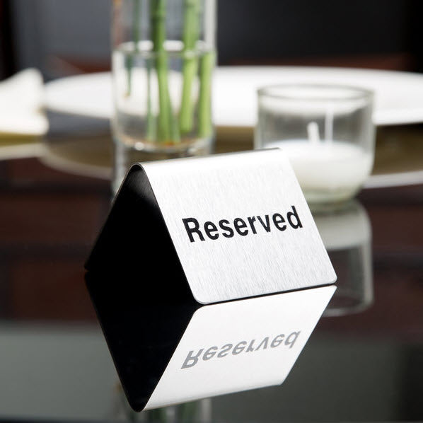 Stainless Steel Table Tent " Reserved " Double Sided Sign