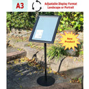 Waterproof A3 Black Round Pole Snap Frame Menu / Display  Stand
