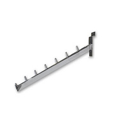 

Suitable for slatpanel , slatgrid , clipwall , slatwall , plankwall , zapwall , spacewall ,slotwall and other standard slotted board systems 

Slatwall Waterfall arm 6 pins 400mm long -  square chrome